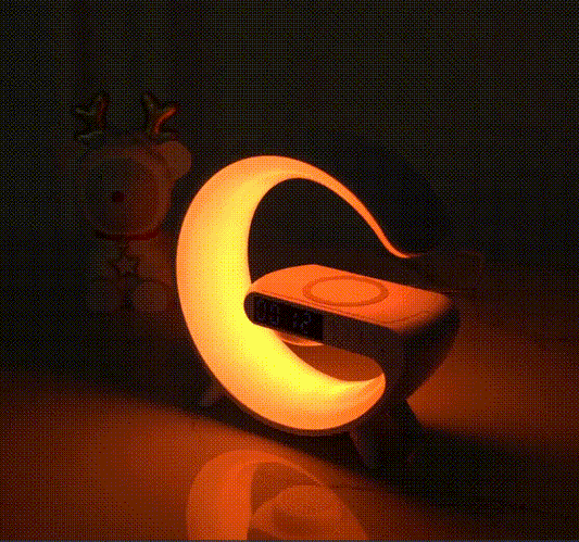 AuraDock™ multifunktionel Bluetooth-højttaler - farverigt omgivende lys - trådløs opladning og ur - alt-i-en-maskine